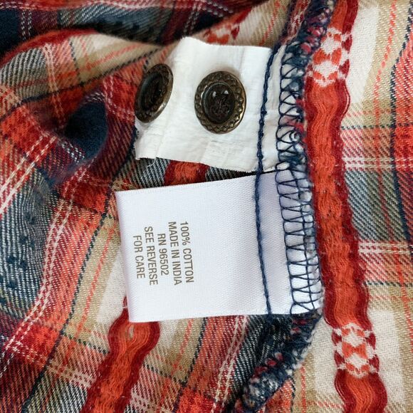 cb Women's Button-Up Shirt Size 1X Blue Red Multicolor Plaid Long-Sleeves Cotton - Picture 11 of 11